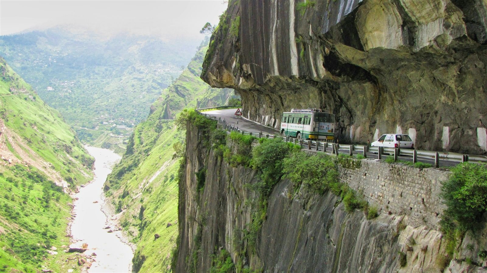 Steep valley road toward Chitkul, Kinnaur, Himachal Pradesh
