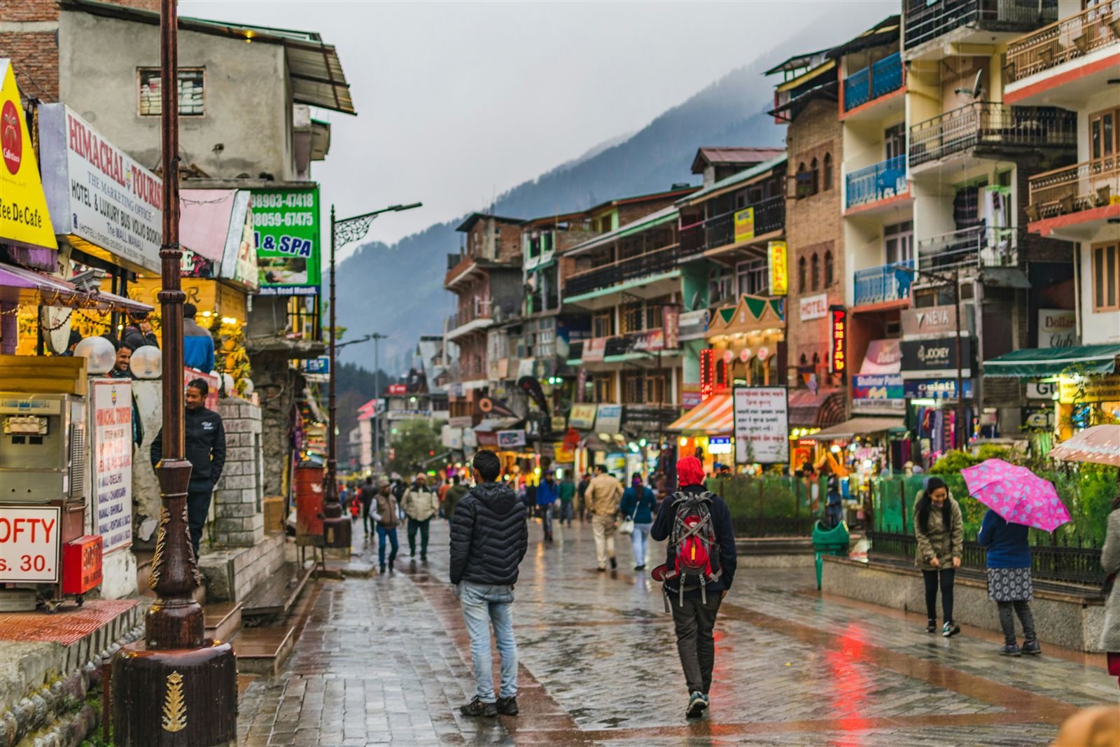 Wide angle view of the Kullu valley and river, Himachal Pradesh