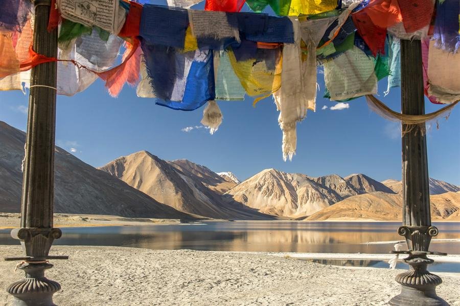 Prayer flags beside Pangong Lake, Ladakh